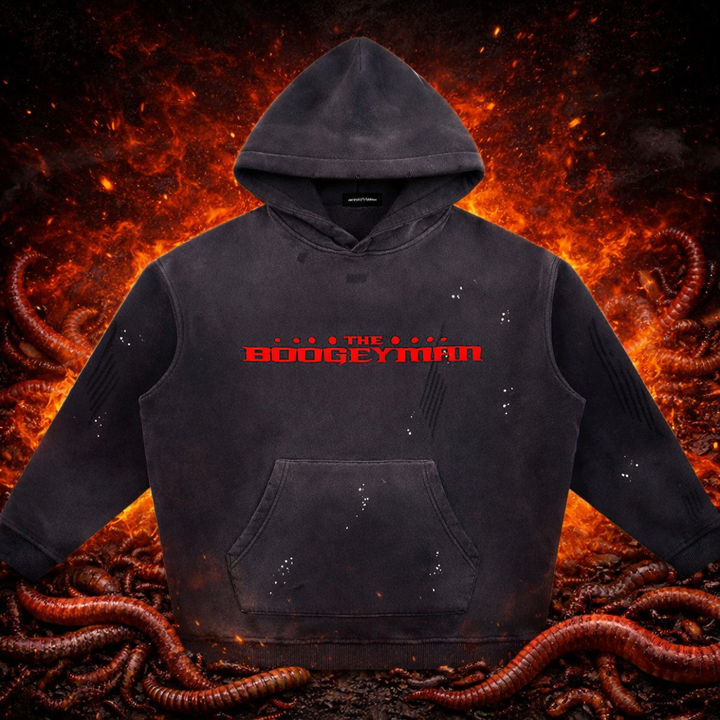 Boogeyman "Through the Smoke" (RED) Vintage Washed Frayed Fleece Hoodie