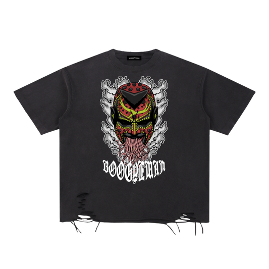 "Through the Smoke" Snow Washed Raw-Hem T-Shirt