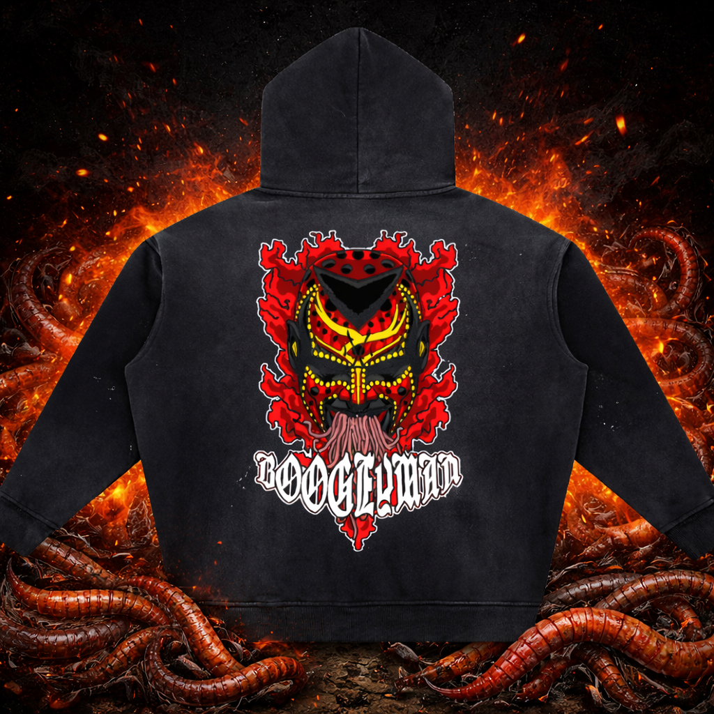 Boogeyman "Through the Smoke" (RED) Vintage Washed Frayed Fleece Hoodie